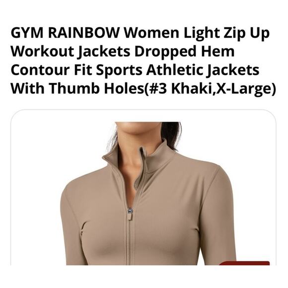 GYM RAINBOW Workout Full Zip Long Sleeve Slim Fit Running Jacket XL Light Brown - Picture 10 of 10